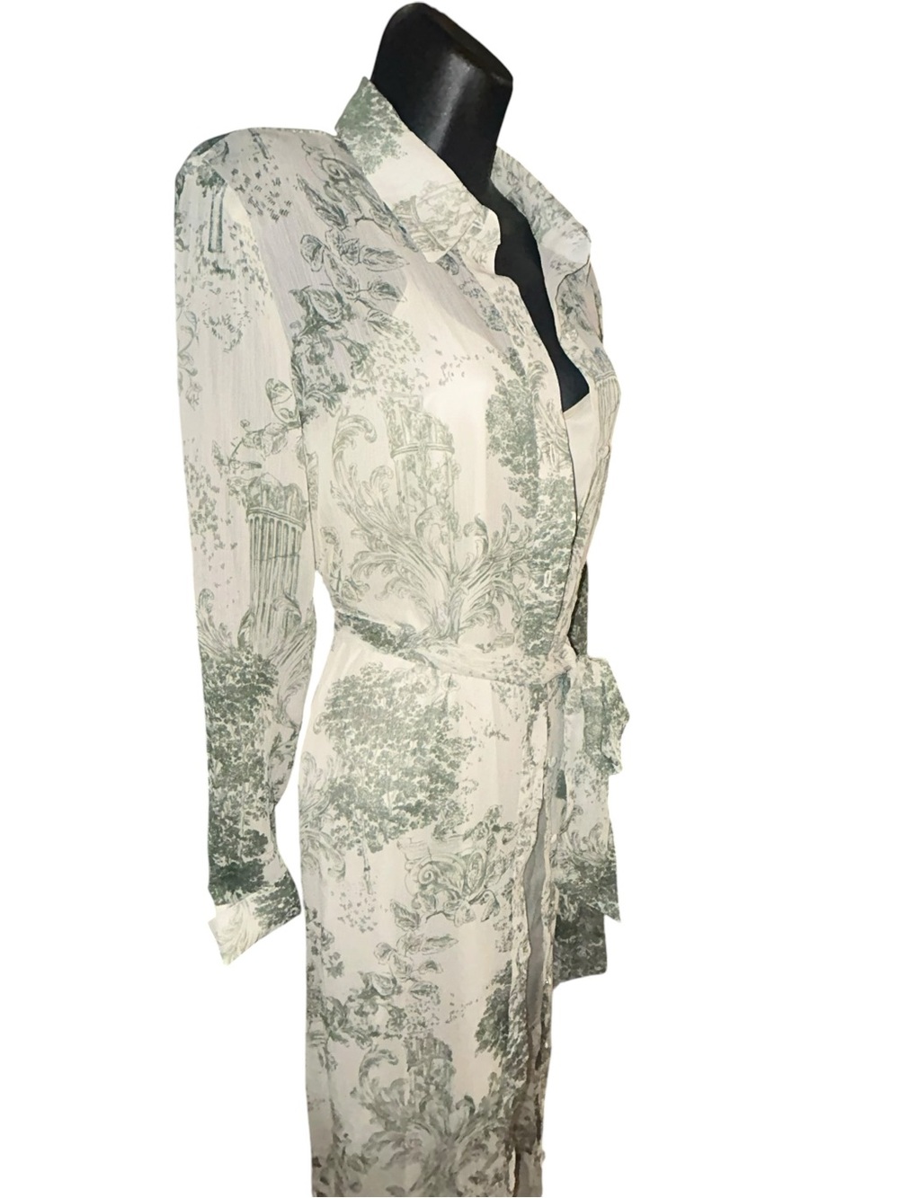 Alex Marie White and Sage Green Printed High-Low Shirt Dress - Picture 2 of 12